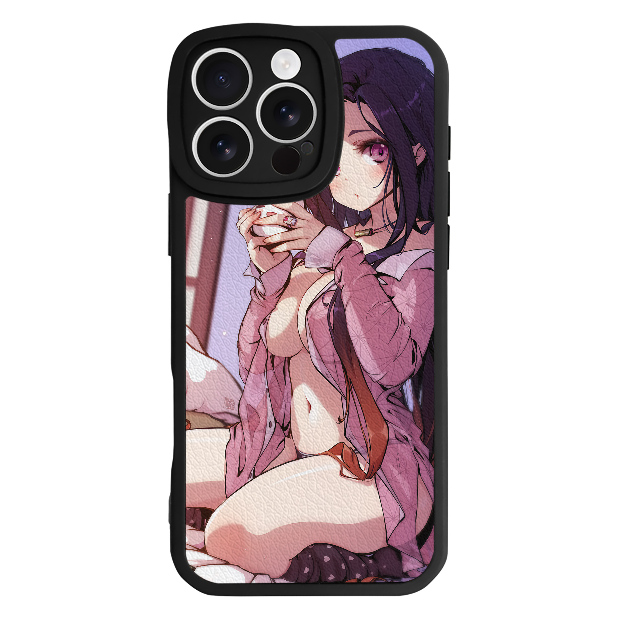 （画像用） 鬼滅の刃（きめつのやいば）竈門 禰󠄀豆子／かまど ねずこ Kamado Nezuko 【iPhone 16シリーズ対応】シリコンスマホケース（レザー調） 材質：シリコン